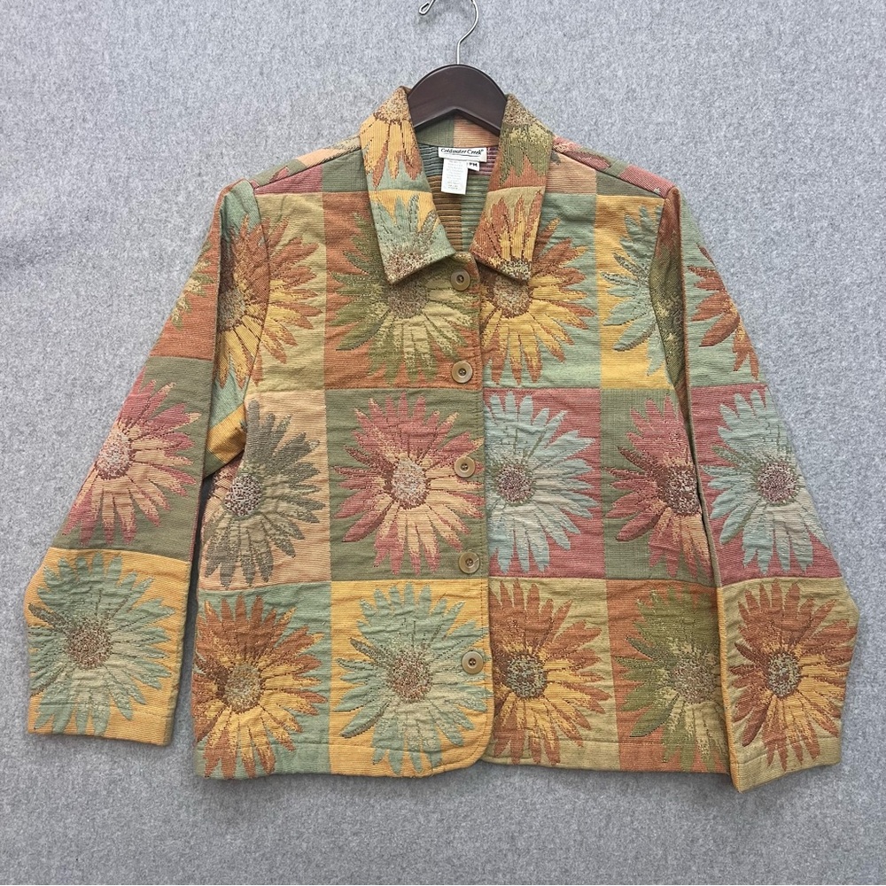 Tapestry Jacket 90s Y2K VTG Pastel Daisy Colorblock Woven Blanket Coat Sz Med P